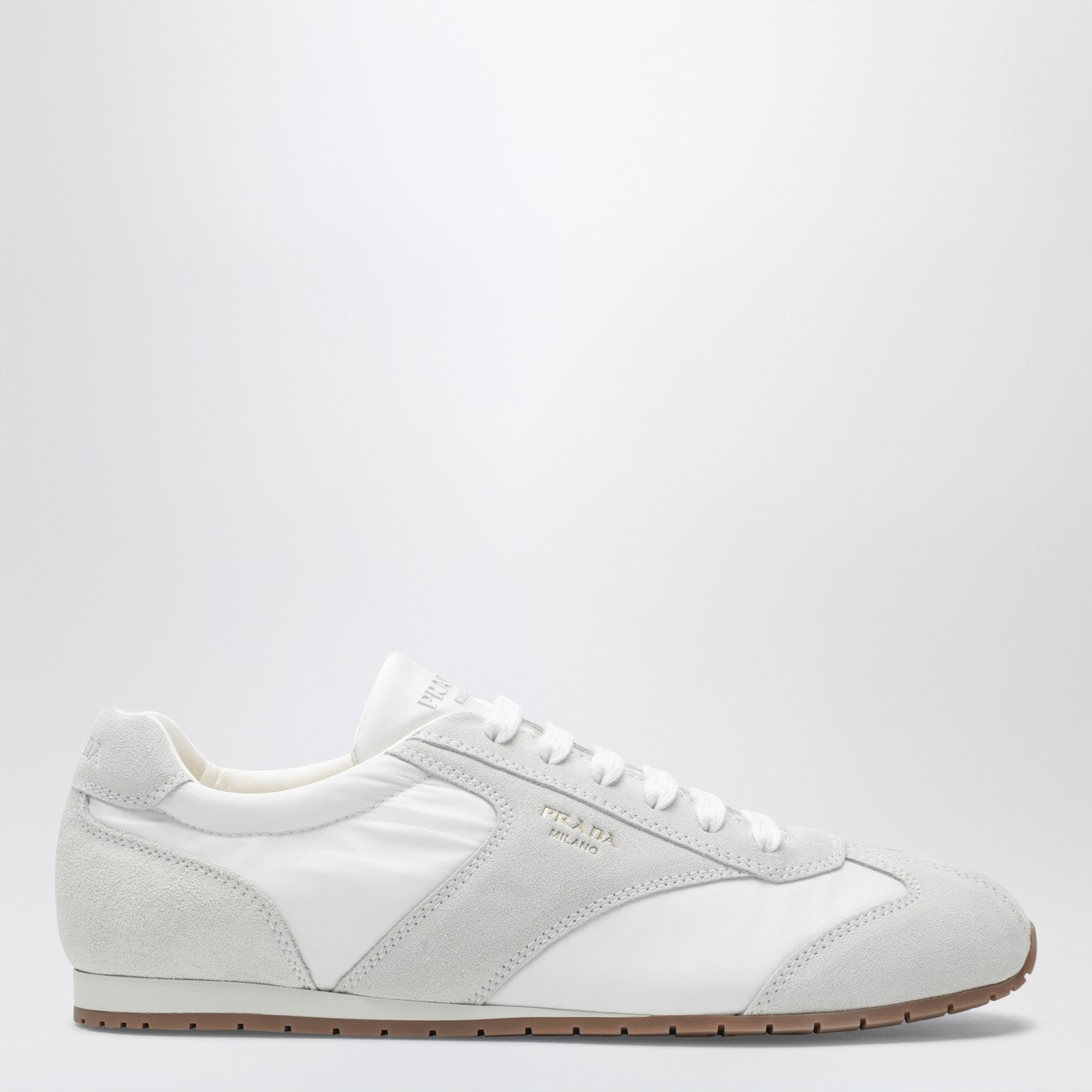 White Fabric And Suede Sneakers