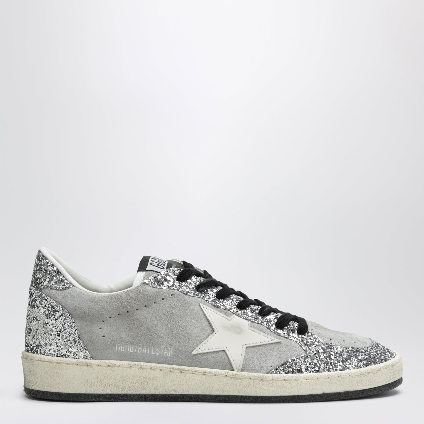Ball Star Sneakers In Grey/White With Silver Glitter
