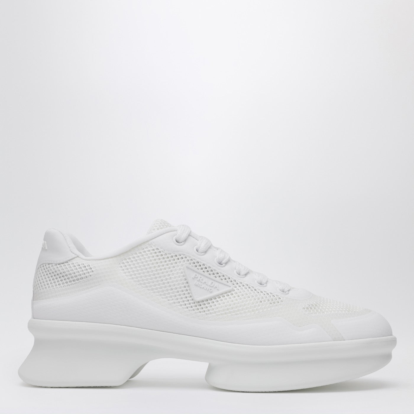White Fabric And Mesh Low-Top Sneakers