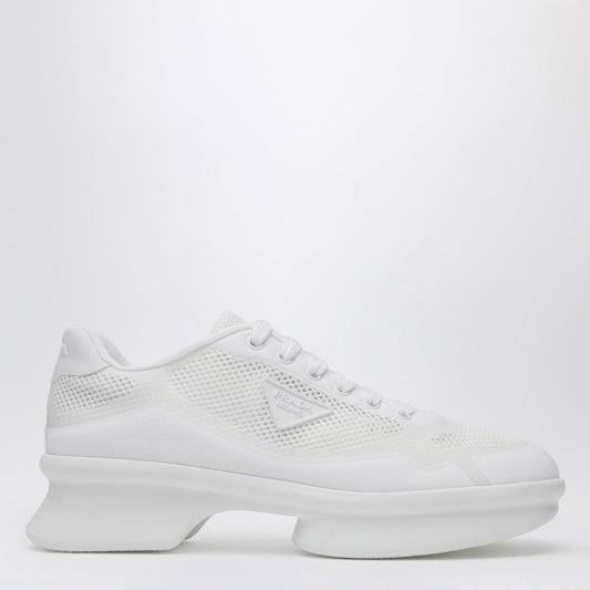 White Fabric And Mesh Low-Top Sneakers