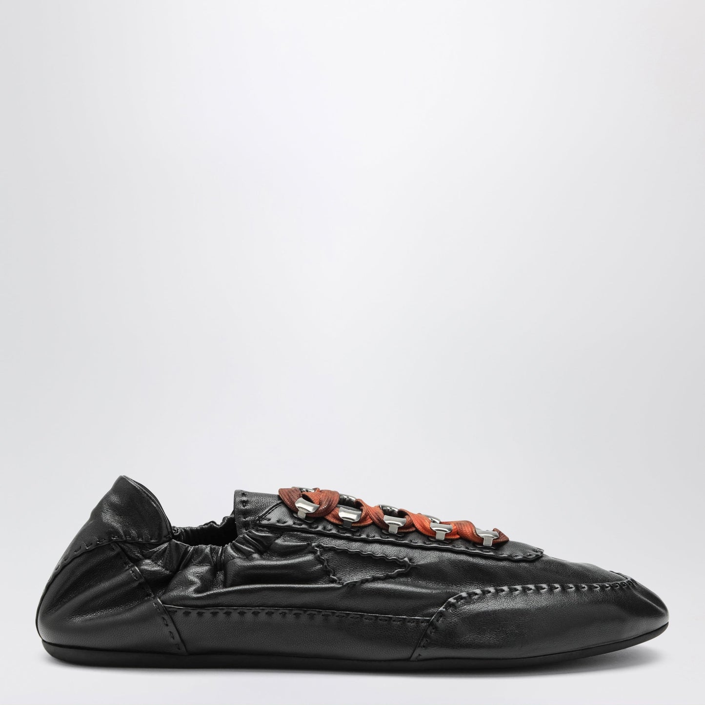 Collapse Sneakers With Hooks In Black Aged Nappa Leather