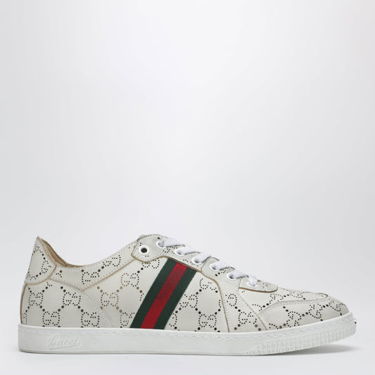 White Stretch Sneakers With Laser-Cut Gg Motif