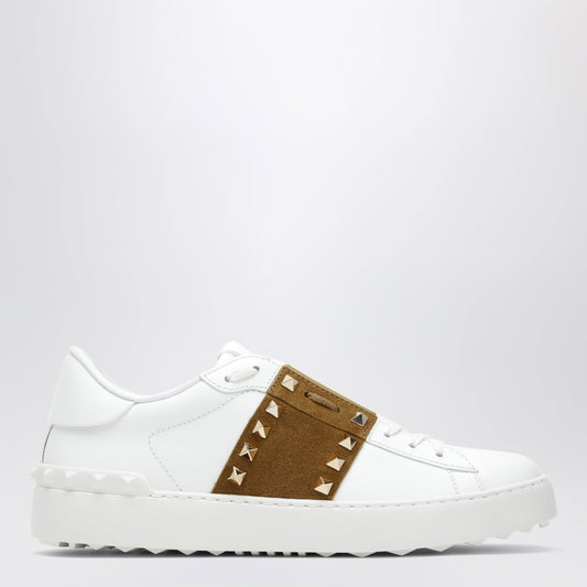Rockstud Untitled Trainers In White Leather/Beige Havana