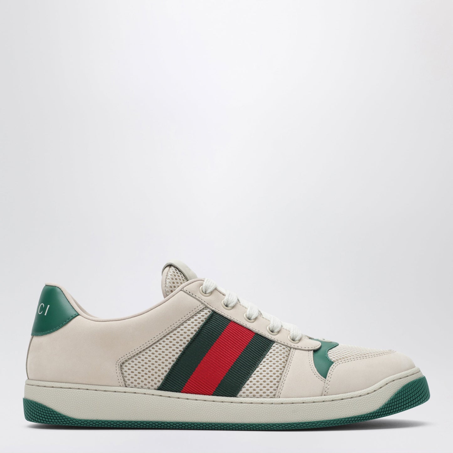 Screener Sneakers In White/Green Mesh And Leather
