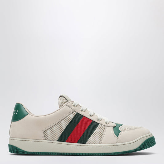 Screener Sneakers In White/Green Mesh And Leather