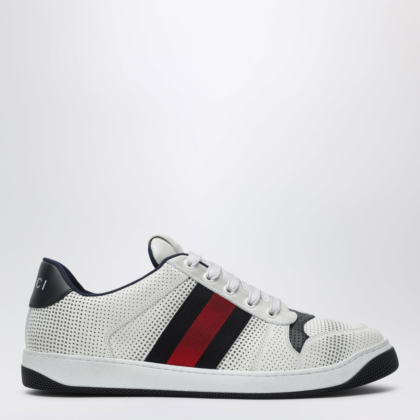 White/Blue Perforated Leather Screener Sneakers