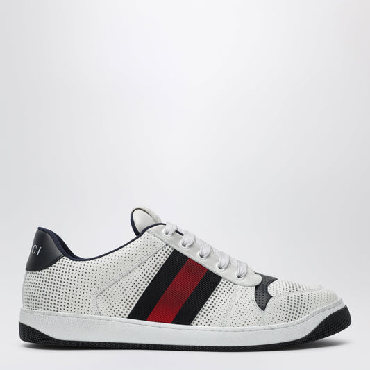 White/Blue Perforated Leather Screener Sneakers