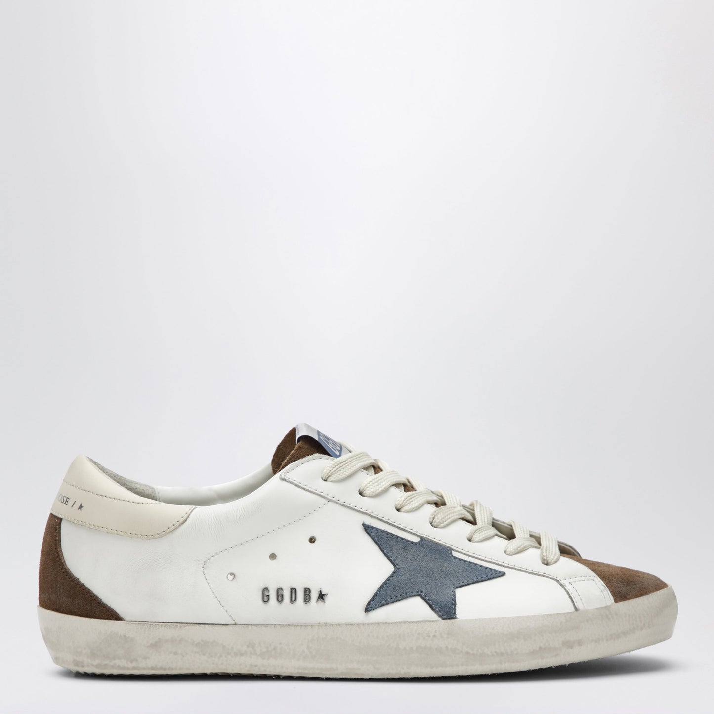 Golden Goose Super-Star Sneakers In White/Brown/Denim Blue/Cream